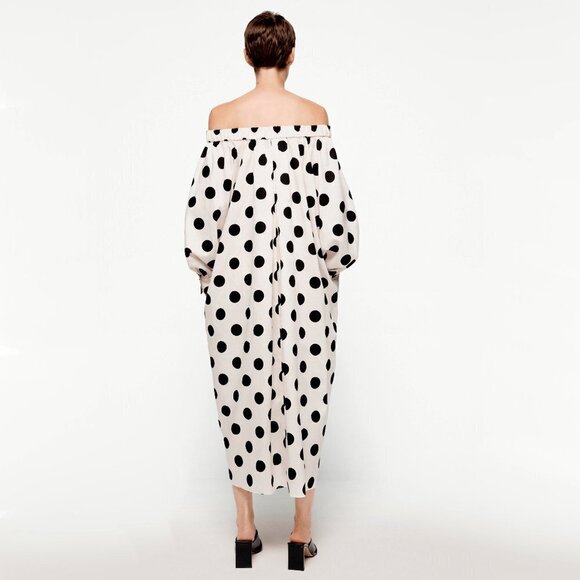 NWT Zara off-white ecru and black polka dot dress, S - Picture 7 of 15